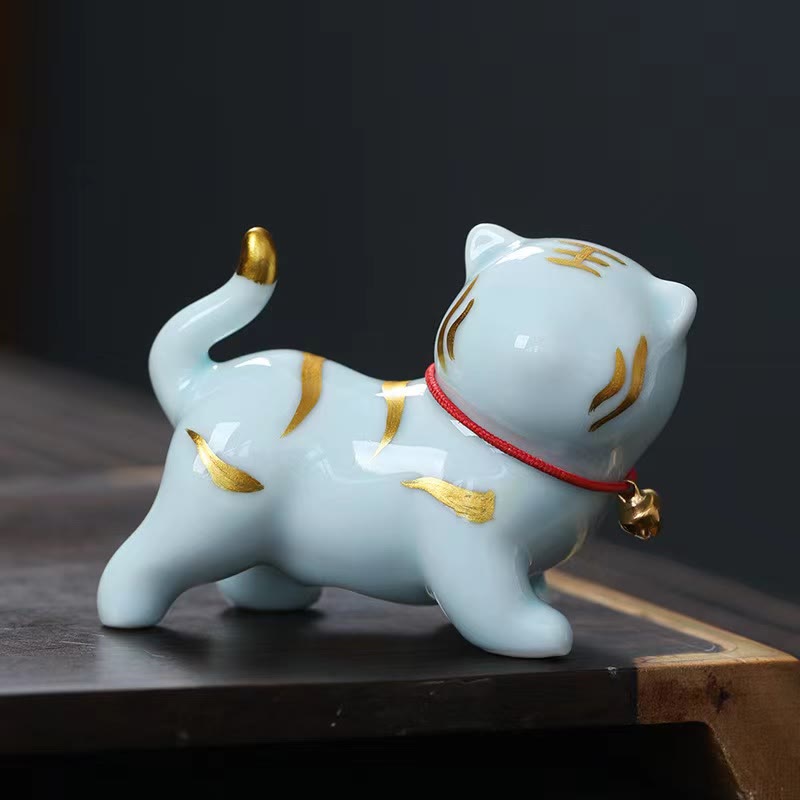 Figura decorativa de cerámica para escritorio del hogar con forma de tigre en miniatura con Buddha Stones