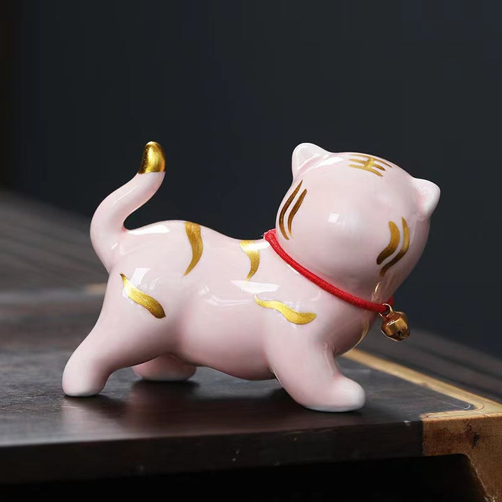 Figura decorativa de cerámica para escritorio del hogar con forma de tigre en miniatura con Buddha Stones