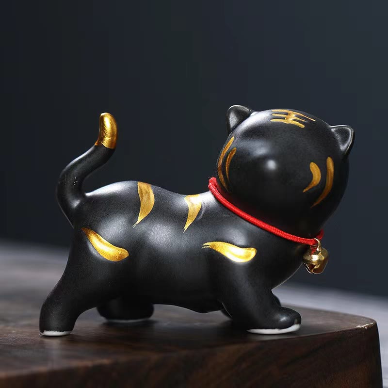 Figura decorativa de cerámica para escritorio del hogar con forma de tigre en miniatura con Buddha Stones