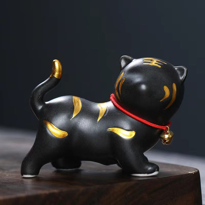Figura decorativa de cerámica para escritorio del hogar con forma de tigre en miniatura con Buddha Stones