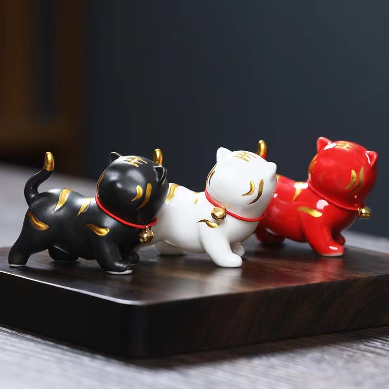 Figura decorativa de cerámica para escritorio del hogar con forma de tigre en miniatura con Buddha Stones - image 0