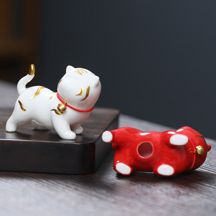 Figura decorativa de cerámica para escritorio del hogar con forma de tigre en miniatura con Buddha Stones