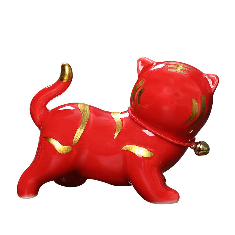 Figura decorativa de cerámica para escritorio del hogar con forma de tigre en miniatura con Buddha Stones