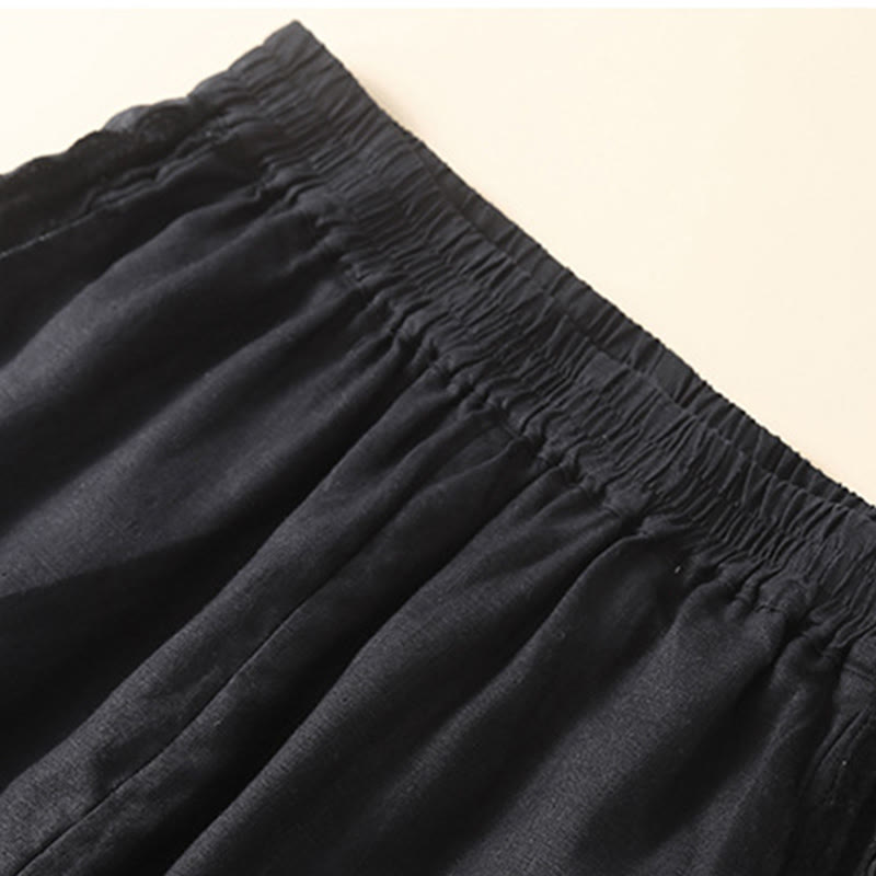 Pantalones de lino con bordado de flores en los laterales y bolsillos para mujer con Buddha Stones - image 24