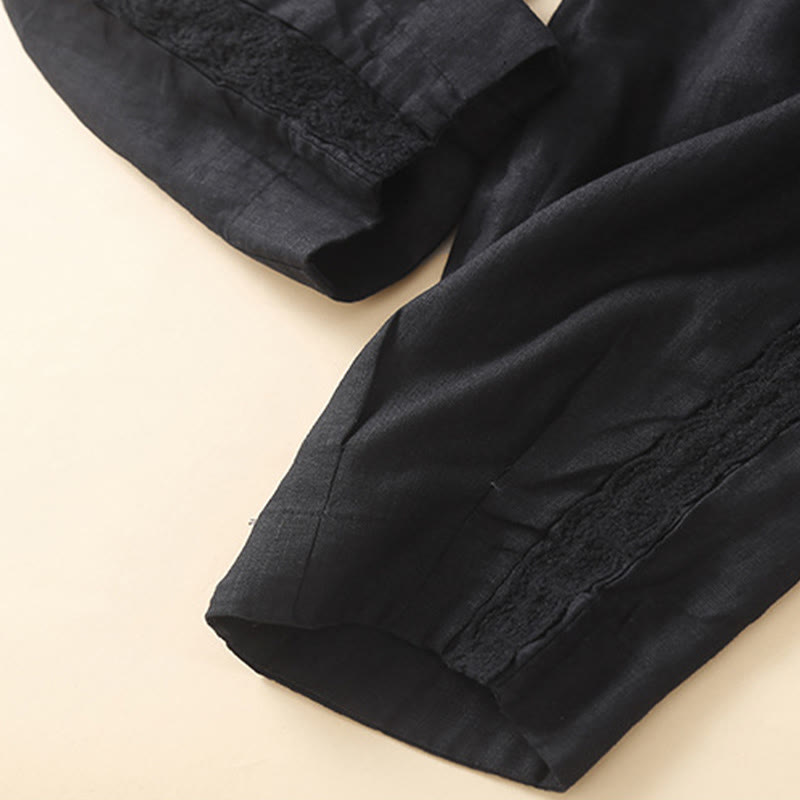 Pantalones de lino con bordado de flores en los laterales y bolsillos para mujer con Buddha Stones - image 26