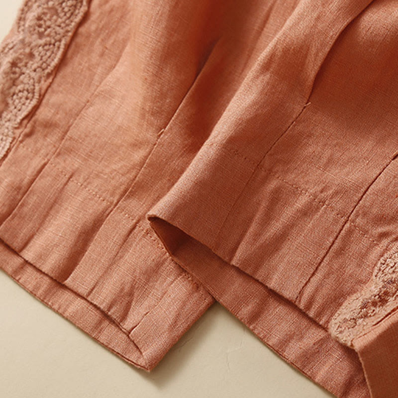 Pantalones de lino con bordado de flores en los laterales y bolsillos para mujer con Buddha Stones - image 11