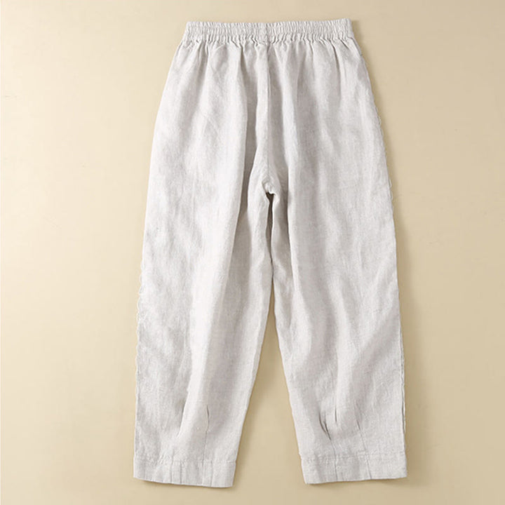 Pantalones de lino con bordado de flores en los laterales y bolsillos para mujer con Buddha Stones - image 14
