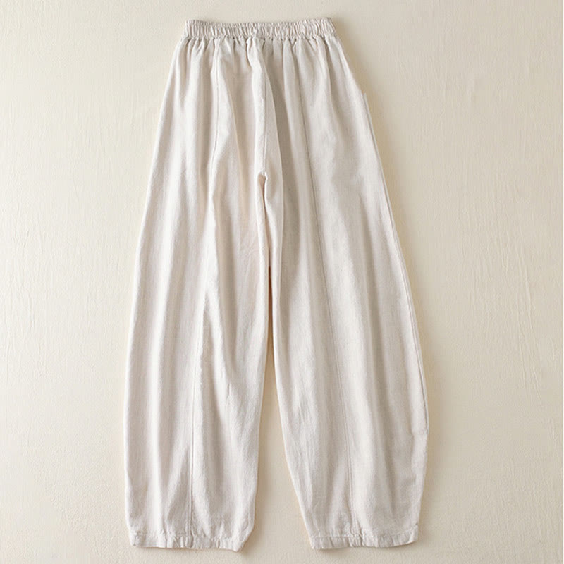 Pantalones de lino y algodón de color liso para mujer con bolsillos y Buddha Stones - image 9