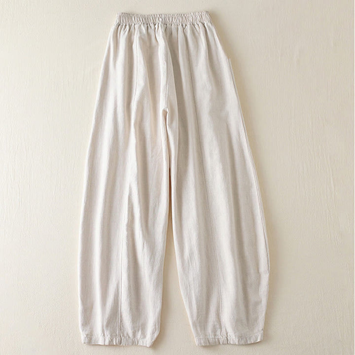 Pantalones de lino y algodón de color liso para mujer con bolsillos y Buddha Stones - image 9