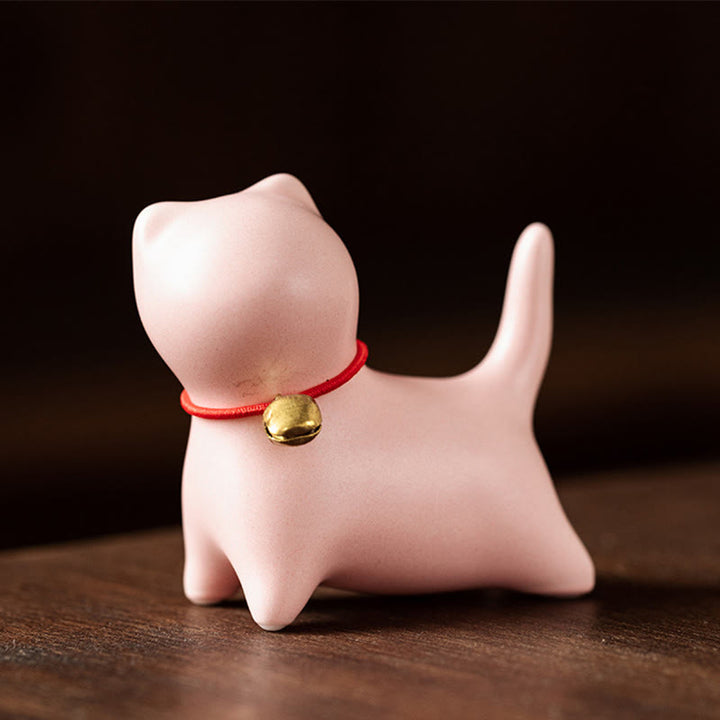 Figura decorativa de cerámica para escritorio del hogar con forma de gato acostado de pie y Buddha Stones - Gato de pie 5*2,5*4,5 cm - Rosa - image 10