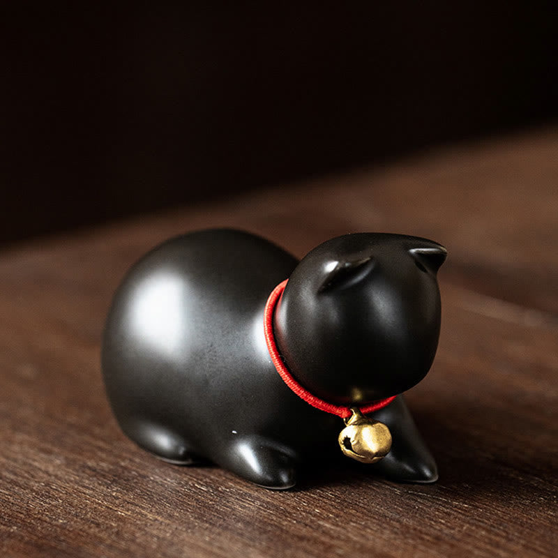 Figura decorativa de cerámica para escritorio del hogar con forma de gato acostado de pie y Buddha Stones - Gato acostado 5*3*3cm - Negro - image 24