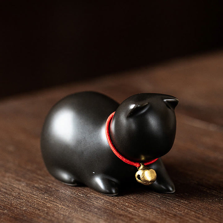Figura decorativa de cerámica para escritorio del hogar con forma de gato acostado de pie y Buddha Stones - Gato acostado 5*3*3cm - Negro - image 24