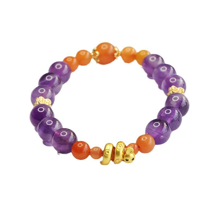Pulsera de equilibrio del año de la serpiente con jade, seda dorada y amatista y Buddha Stones