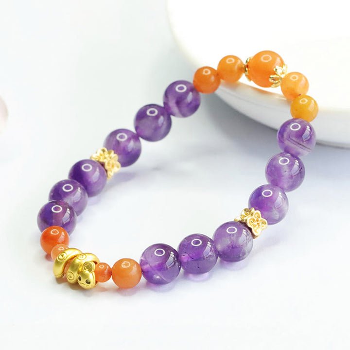 Pulsera de equilibrio del año de la serpiente con jade, seda dorada y amatista y Buddha Stones