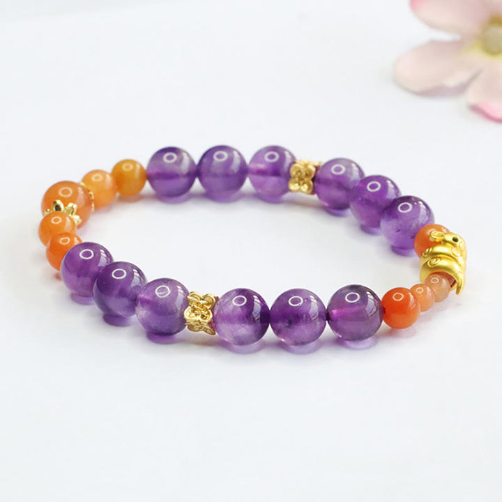 Pulsera de equilibrio del año de la serpiente con jade, seda dorada y amatista y Buddha Stones