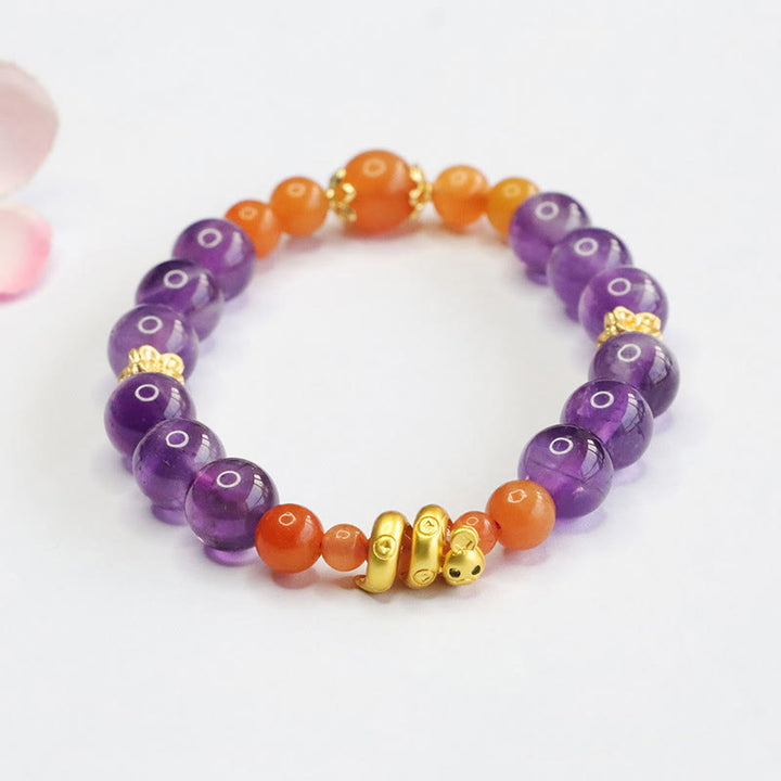 Pulsera de equilibrio del año de la serpiente con jade, seda dorada y amatista y Buddha Stones