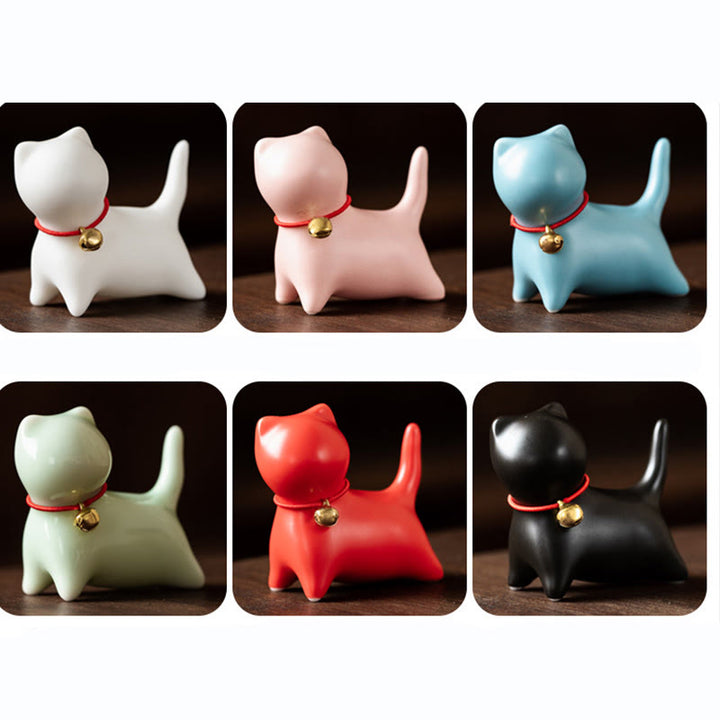 Figura decorativa de cerámica para escritorio del hogar con forma de gato acostado de pie y Buddha Stones - image 15