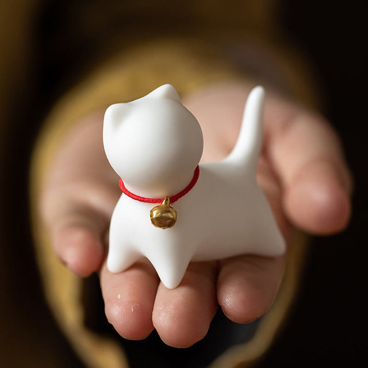 Figura decorativa de cerámica para escritorio del hogar con forma de gato acostado de pie y Buddha Stones - image 8