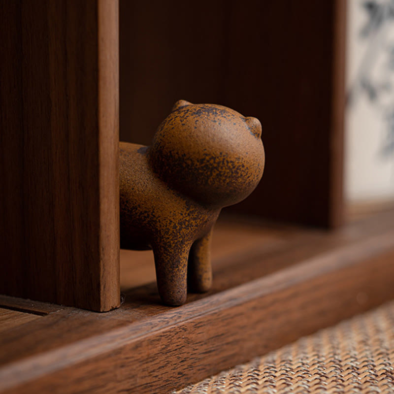 Figura decorativa de cerámica para escritorio del hogar con forma de gato de pie en miniatura con forma de rana y Buddha Stones - image 5