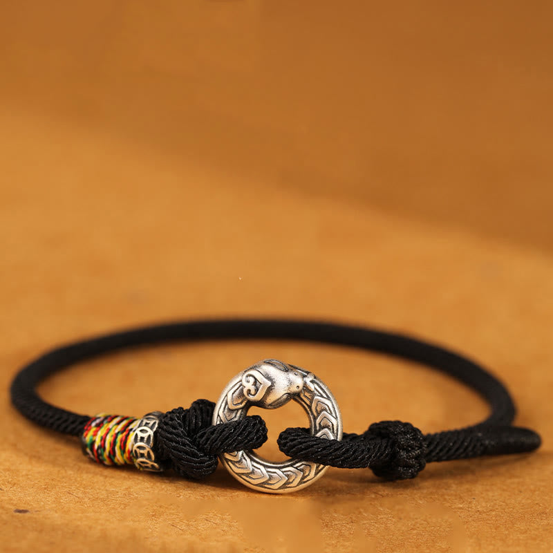 Pulsera de fuerza con moneda y hebilla de la paz de plata de ley 999 con hilo rojo y Buddha Stones del año de la serpiente