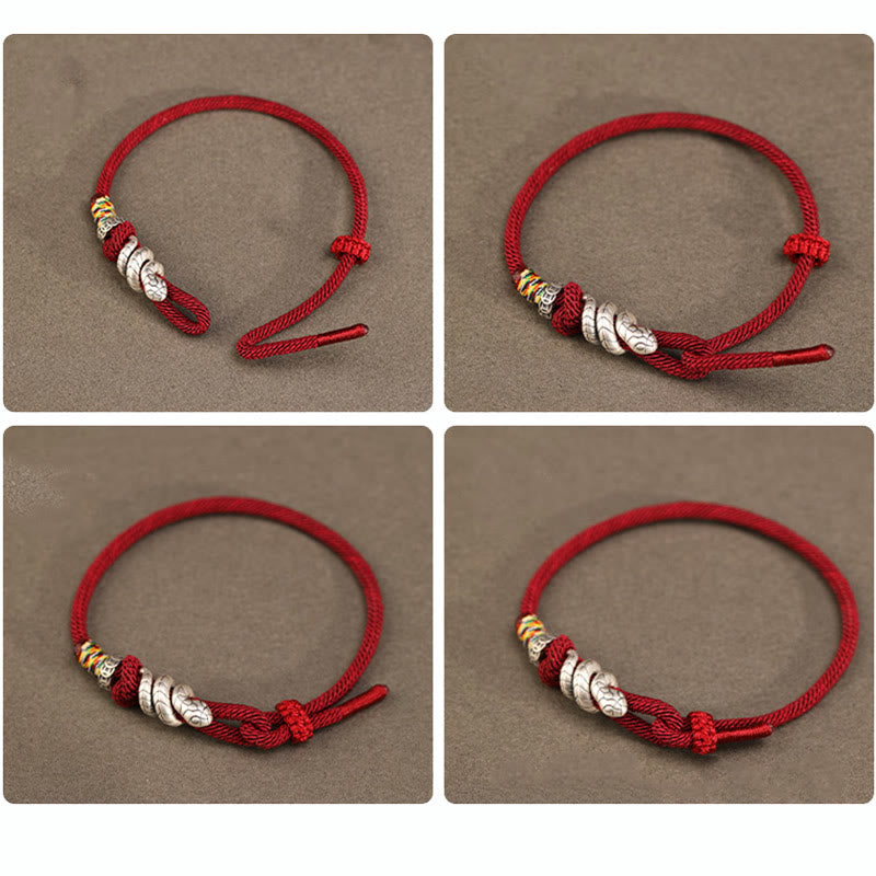 Pulsera de fuerza con moneda y hebilla de la paz de plata de ley 999 con hilo rojo y Buddha Stones del año de la serpiente
