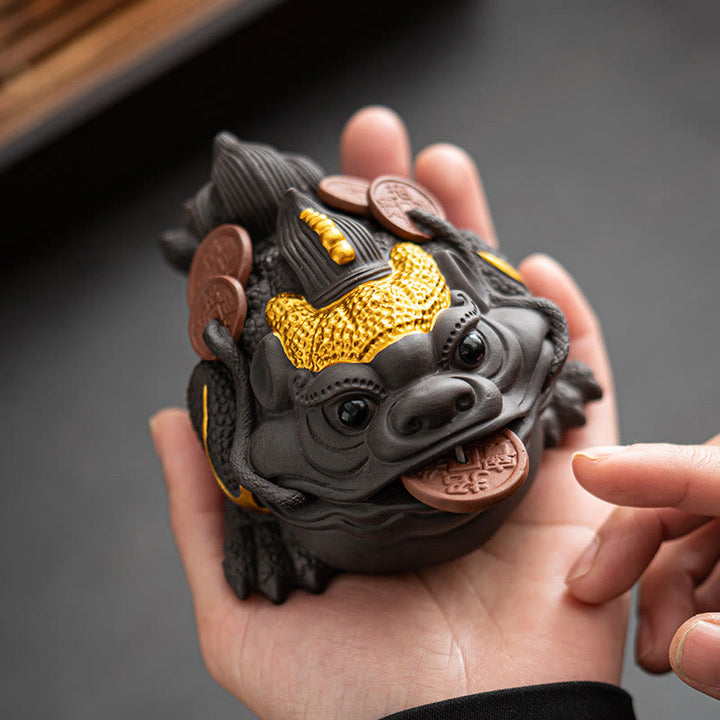 Figura decorativa de cerámica con Buddha Stones , arcilla morada, monedas de cobre, Feng Shui, Buda, piedra, para el hogar, té y mascota - image 2