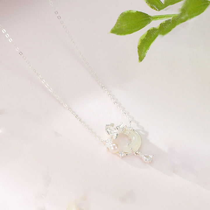 Collar con colgante de perlas y circonita cúbica de plata de ley 925 con jade hetiano y piedras de Buddha Stones - image 7