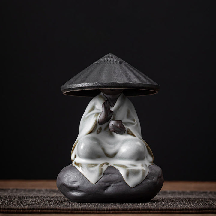 Colador de cerámica con forma de monje zen y piedras de Buddha Stones , accesorio para té, figurita decorativa para el hogar - Colador Monk Black Hat de 9 x 12,2 cm - image 10