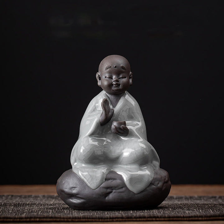 Colador de cerámica con forma de monje zen y piedras de Buddha Stones , accesorio para té, figurita decorativa para el hogar - Monje con patrón de grietas 9*12,2 cm - image 6