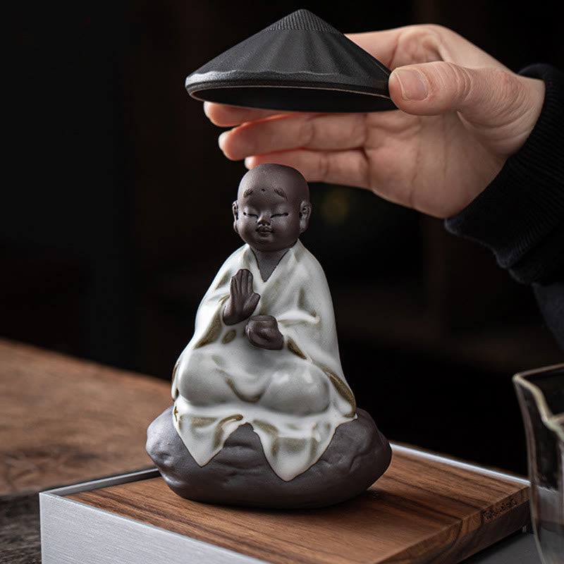 Colador de cerámica con forma de monje zen y piedras de Buddha Stones , accesorio para té, figurita decorativa para el hogar