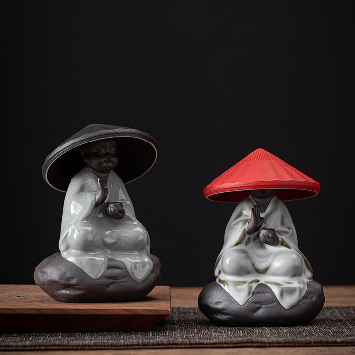 Colador de cerámica con forma de monje zen y piedras de Buddha Stones , accesorio para té, figurita decorativa para el hogar