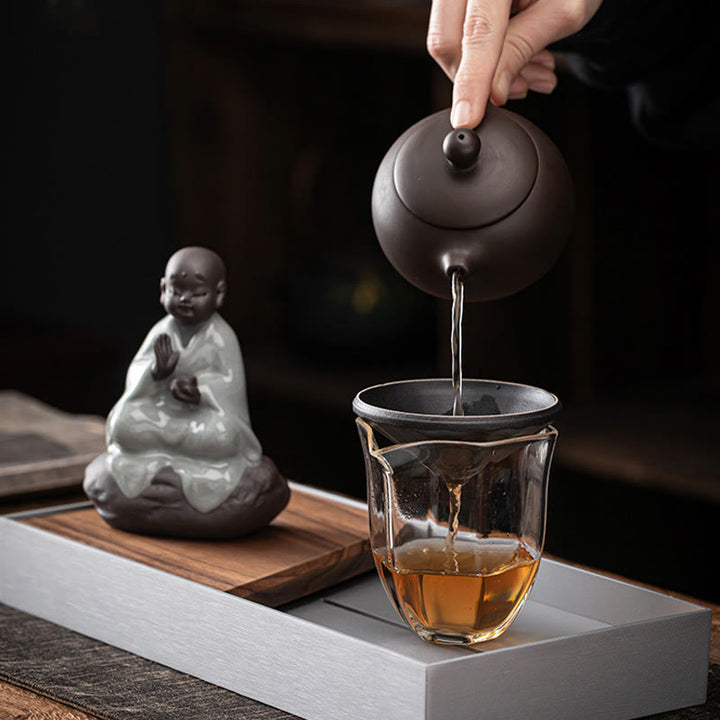 Colador de cerámica con forma de monje zen y piedras de Buddha Stones , accesorio para té, figurita decorativa para el hogar