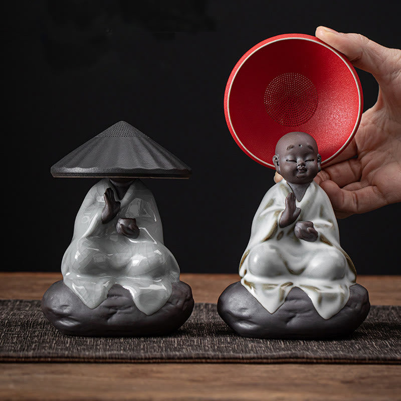 Colador de cerámica con forma de monje zen y piedras de Buddha Stones , accesorio para té, figurita decorativa para el hogar