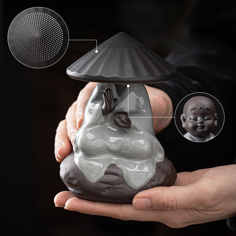 Colador de cerámica con forma de monje zen y piedras de Buddha Stones , accesorio para té, figurita decorativa para el hogar