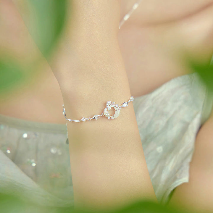 Pulsera de plata de ley 925 con circonita cúbica, perla y loto con jade hetiano y Buddha Stones