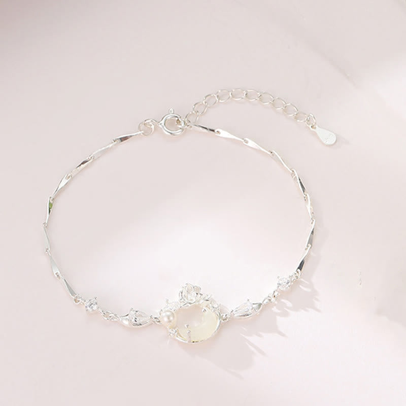 Pulsera de plata de ley 925 con circonita cúbica, perla y loto con jade hetiano y Buddha Stones - image 1