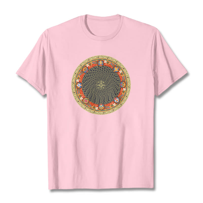 Camiseta de algodón con ocho símbolos auspiciosos y Buddha Stones en forma circular Om Mani Padme Hum - rosa claro - 2XL - image 18