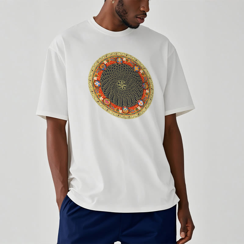 Camiseta de algodón con ocho símbolos auspiciosos y Buddha Stones en forma circular Om Mani Padme Hum - image 12