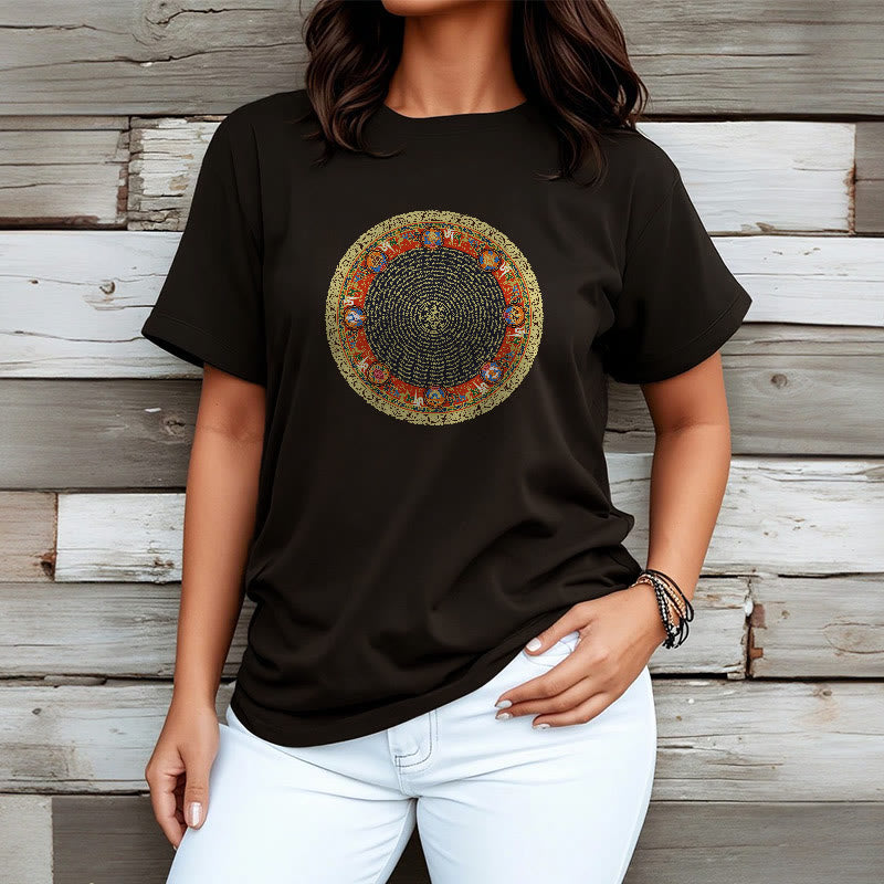 Camiseta de algodón con ocho símbolos auspiciosos y Buddha Stones en forma circular Om Mani Padme Hum - image 7