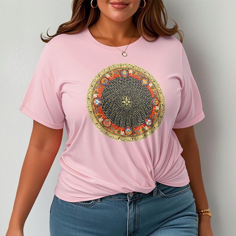 Camiseta de algodón con ocho símbolos auspiciosos y Buddha Stones en forma circular Om Mani Padme Hum - image 19