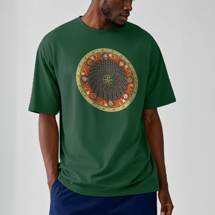 Camiseta de algodón con ocho símbolos auspiciosos y Buddha Stones en forma circular Om Mani Padme Hum - image 2