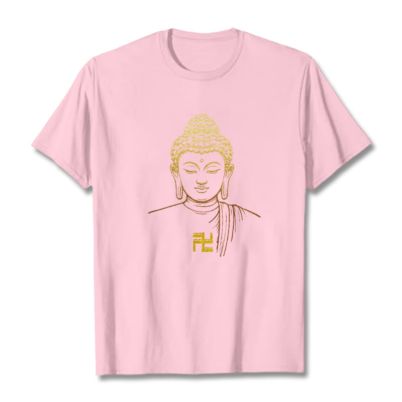 Camiseta de algodón con estampado de esvástica y Buda dorado con Buddha Stones - rosa claro - 2XL - image 18