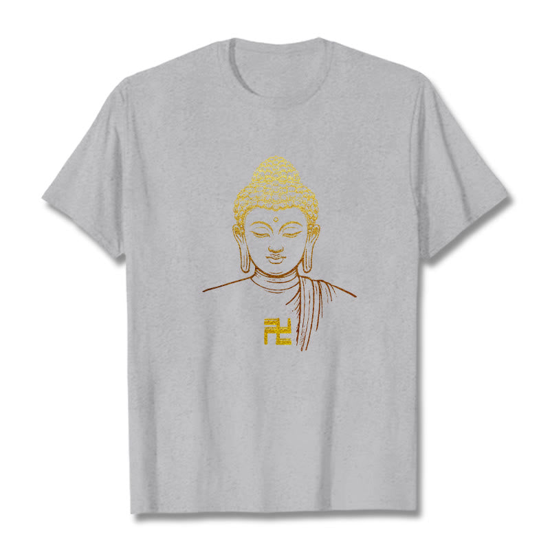 Camiseta de algodón con estampado de esvástica y Buda dorado con Buddha Stones - Gris claro - 2XL - image 18