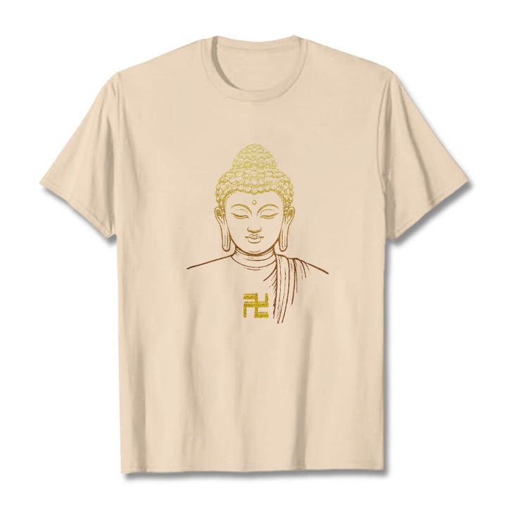 Camiseta de algodón con estampado de esvástica y Buda dorado con Buddha Stones - Sopa de mariscos - 2XL - image 10