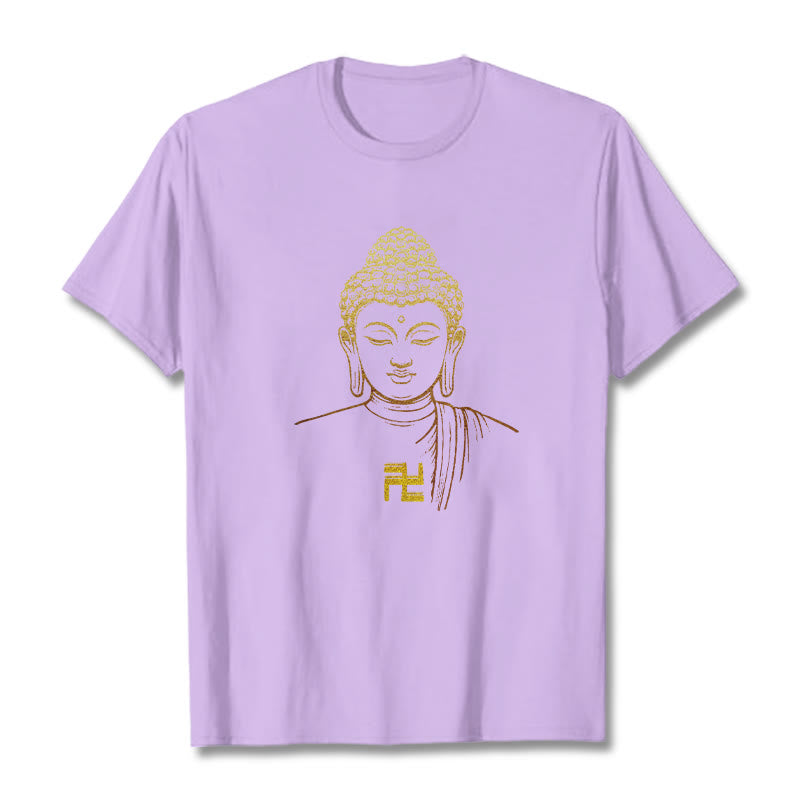 Camiseta de algodón con estampado de esvástica y Buda dorado con Buddha Stones - Ciruela - 2XL - image 14