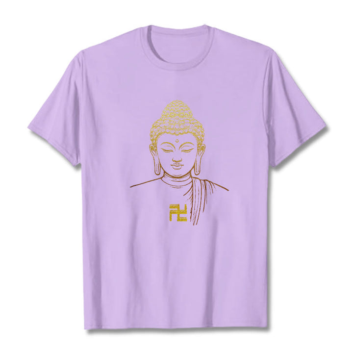 Camiseta de algodón con estampado de esvástica y Buda dorado con Buddha Stones - Ciruela - 2XL - image 14