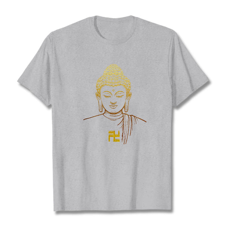 Camiseta de algodón con estampado de esvástica y Buda dorado con Buddha Stones - Gris claro - 2XL - image 17
