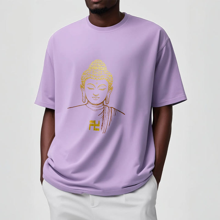 Camiseta de algodón con estampado de esvástica y Buda dorado con Buddha Stones - image 16