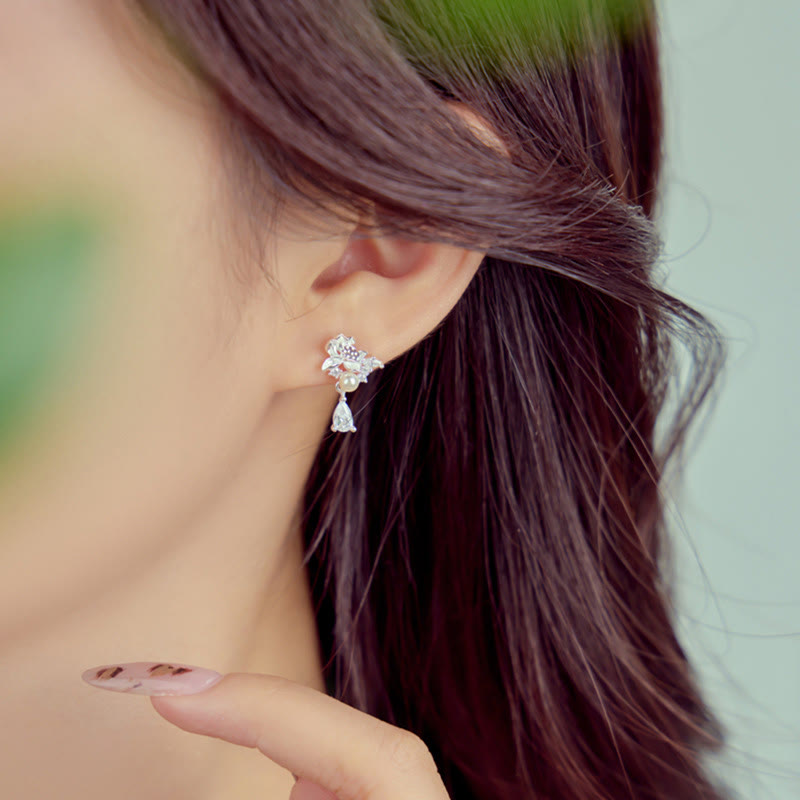 Pendientes de plata de ley 925 con circonita cúbica y perlas de jade hetiano y piedras de Buddha Stones