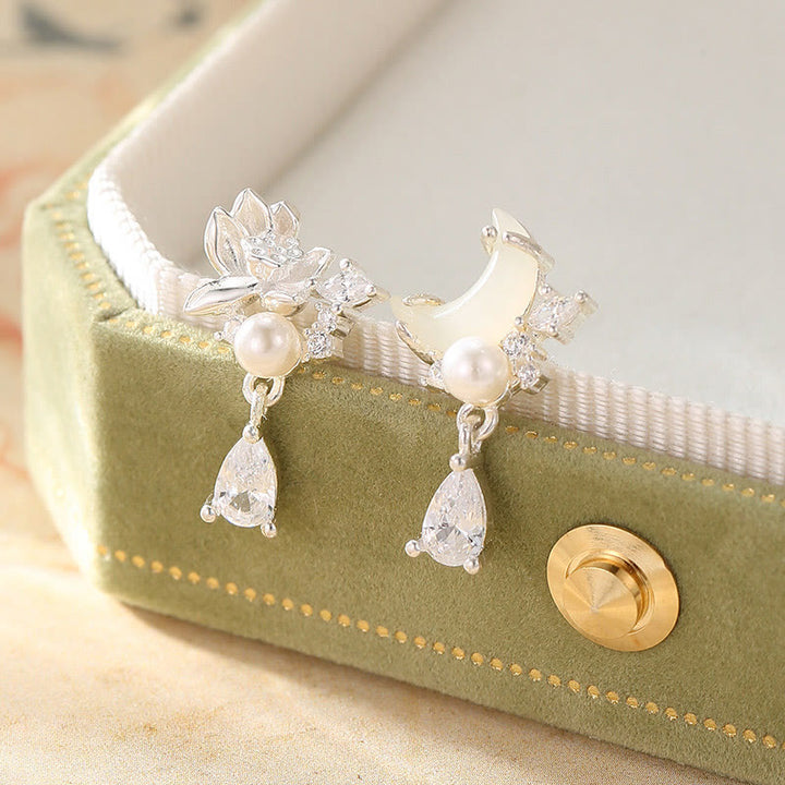 Pendientes de plata de ley 925 con circonita cúbica y perlas de jade hetiano y piedras de Buddha Stones